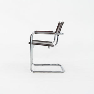 1970s Pair of Matteo Grassi Mart Stam Dining Arm Chairs Brown Leather and Chrome