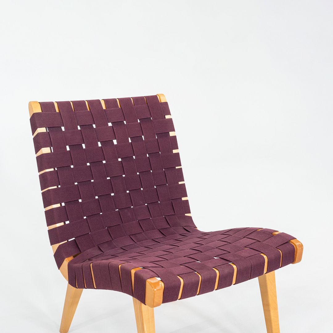 2000s Jens Risom For Knoll Armless Lounge Chair in Maple with Purple Webbing