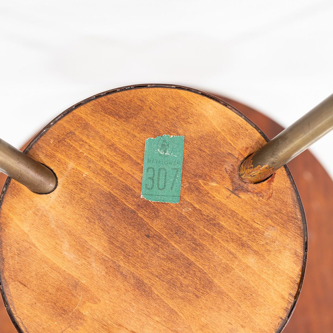 1950s Sputnik Tripod Side or End Table Crafted in Walnut with Brass Accents