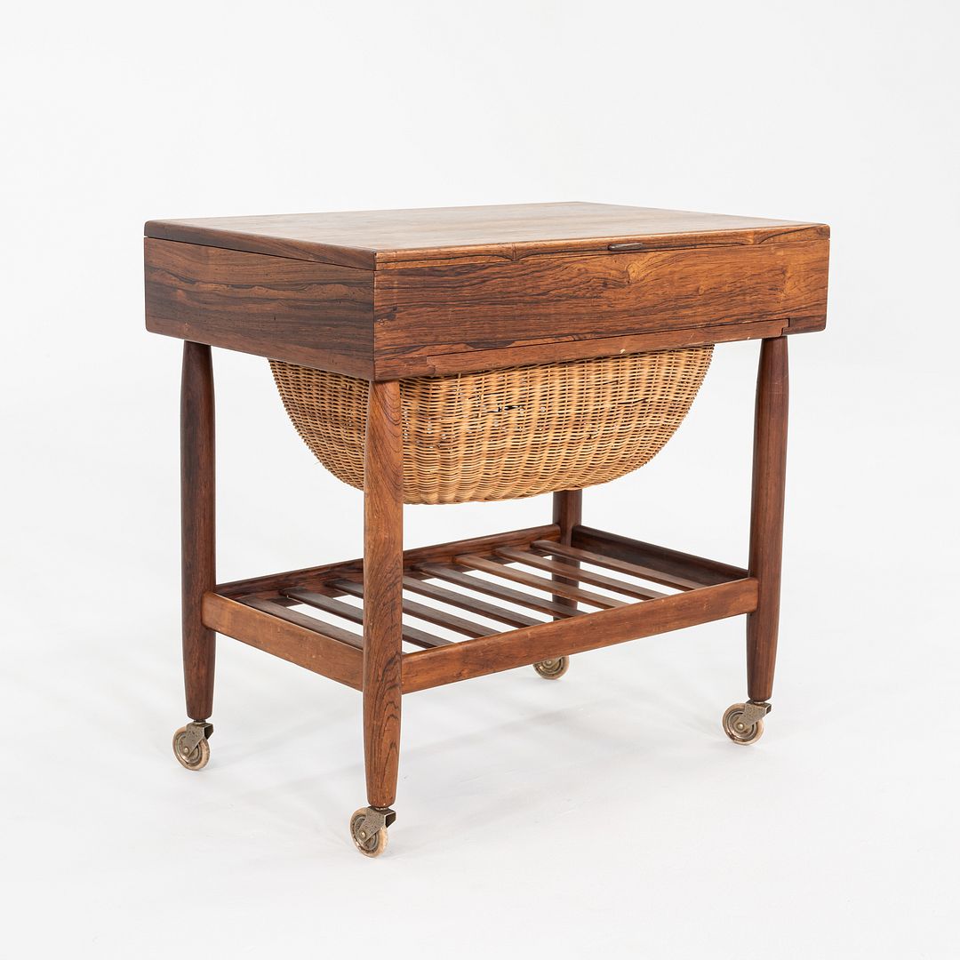 1960s Ejvind Johansson for FDB Mobler Rosewood & Beech Sewing Table Cart 16x24"