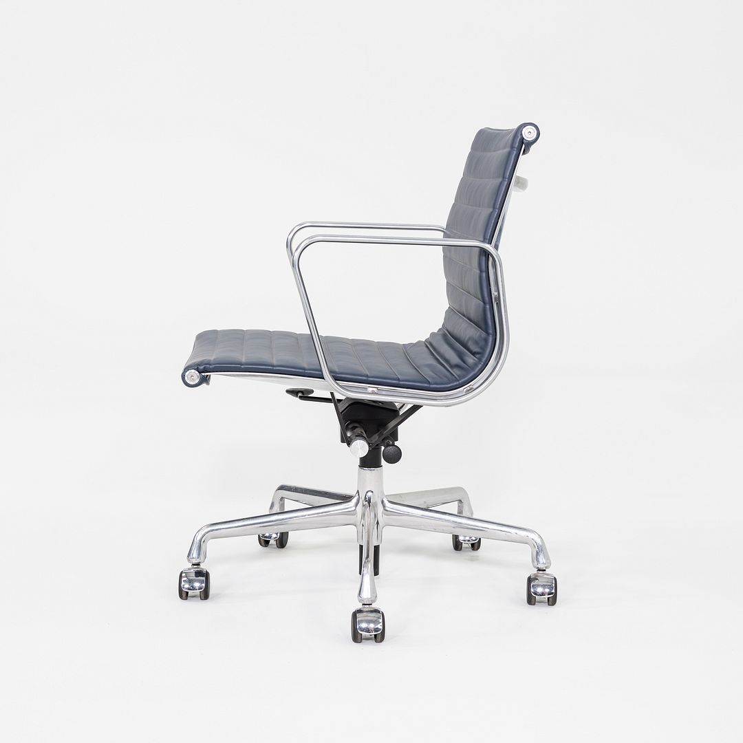 2020s Herman Miller Eames Aluminum Group Management Desk Chair in Blue Leather