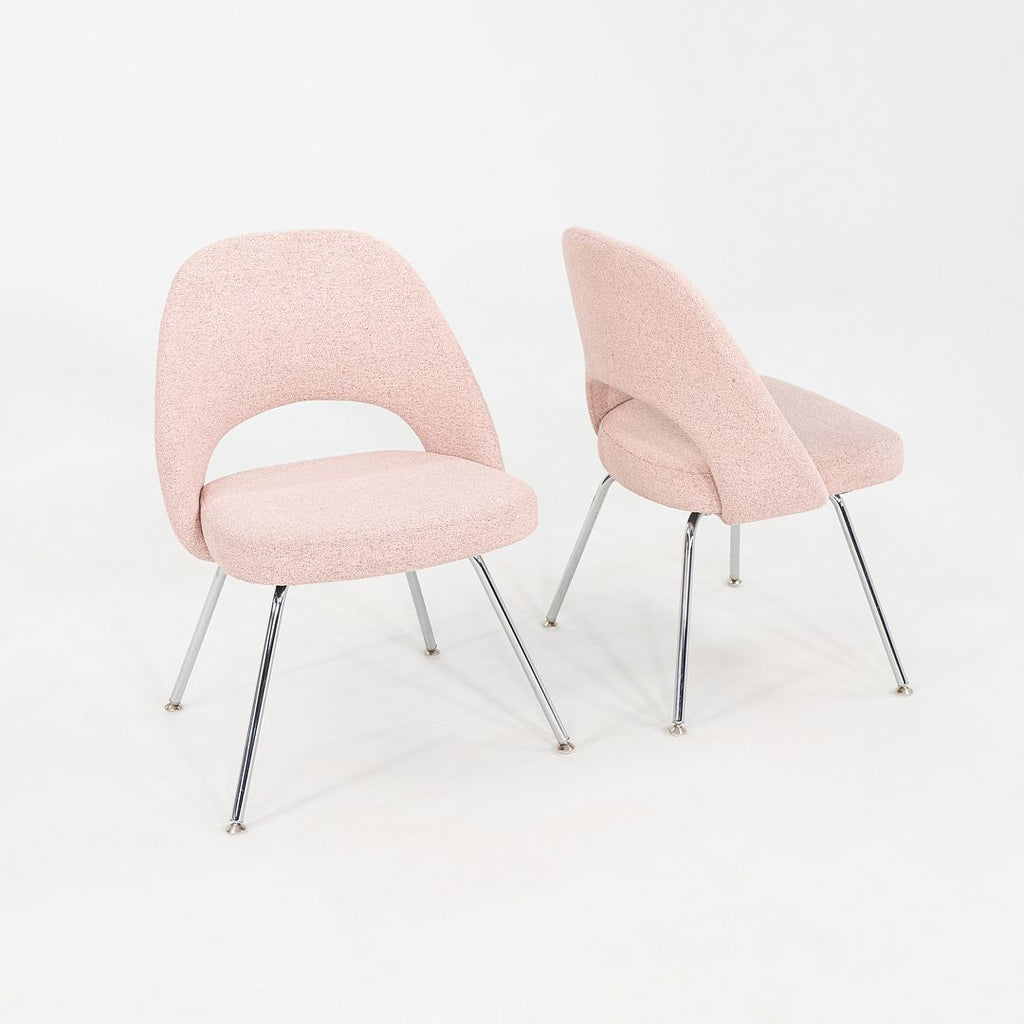 2010s Pair of Eero Saarinen for Knoll Armless Executive Dining Chair Pink Fabric