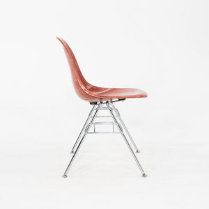 2010s Pair of Modernica Eames Fiberglass Dining Side Shell Chairs Red / Orange