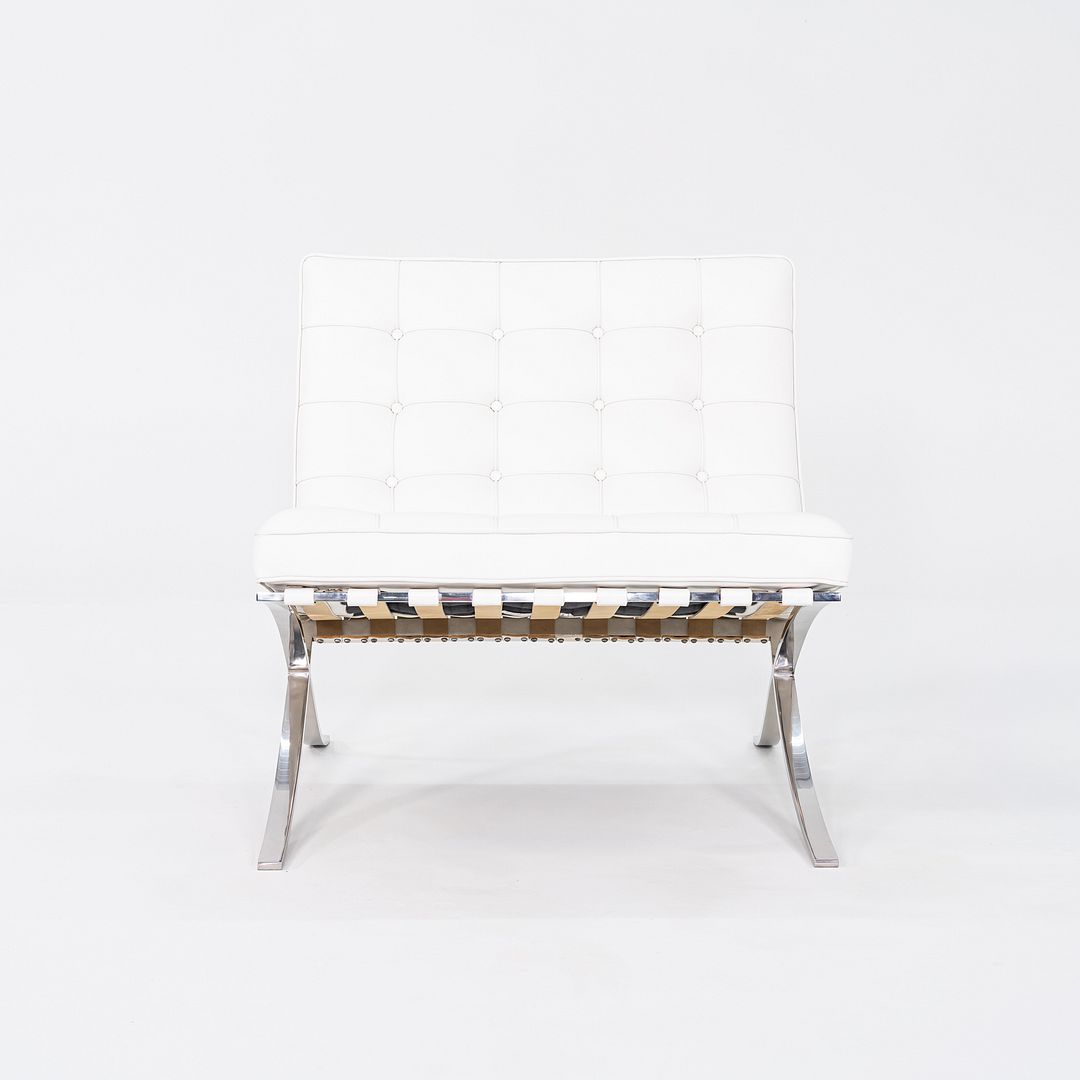 1960s Mies van der Rohe for Knoll Barcelona Lounge Chair and Ottoman in Sabrina White & Stainless Fully Restored
