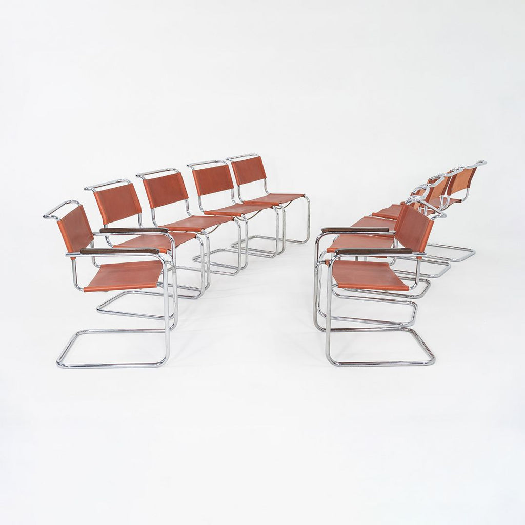 1960s Set of 10 Marcel Breuer for Thonet Dining Chairs in New Chestnut Saddle Leather