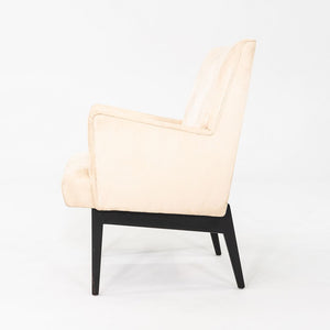 C. 1950s Pair of Jens Risom Design Upholstered Lounge Armchairs w/ Mahogany Legs