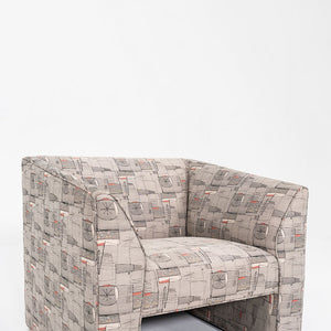1980s Pair of Gray Patterned Fabric Upholstered Club Lounge Chairs w/ Rolled Arms