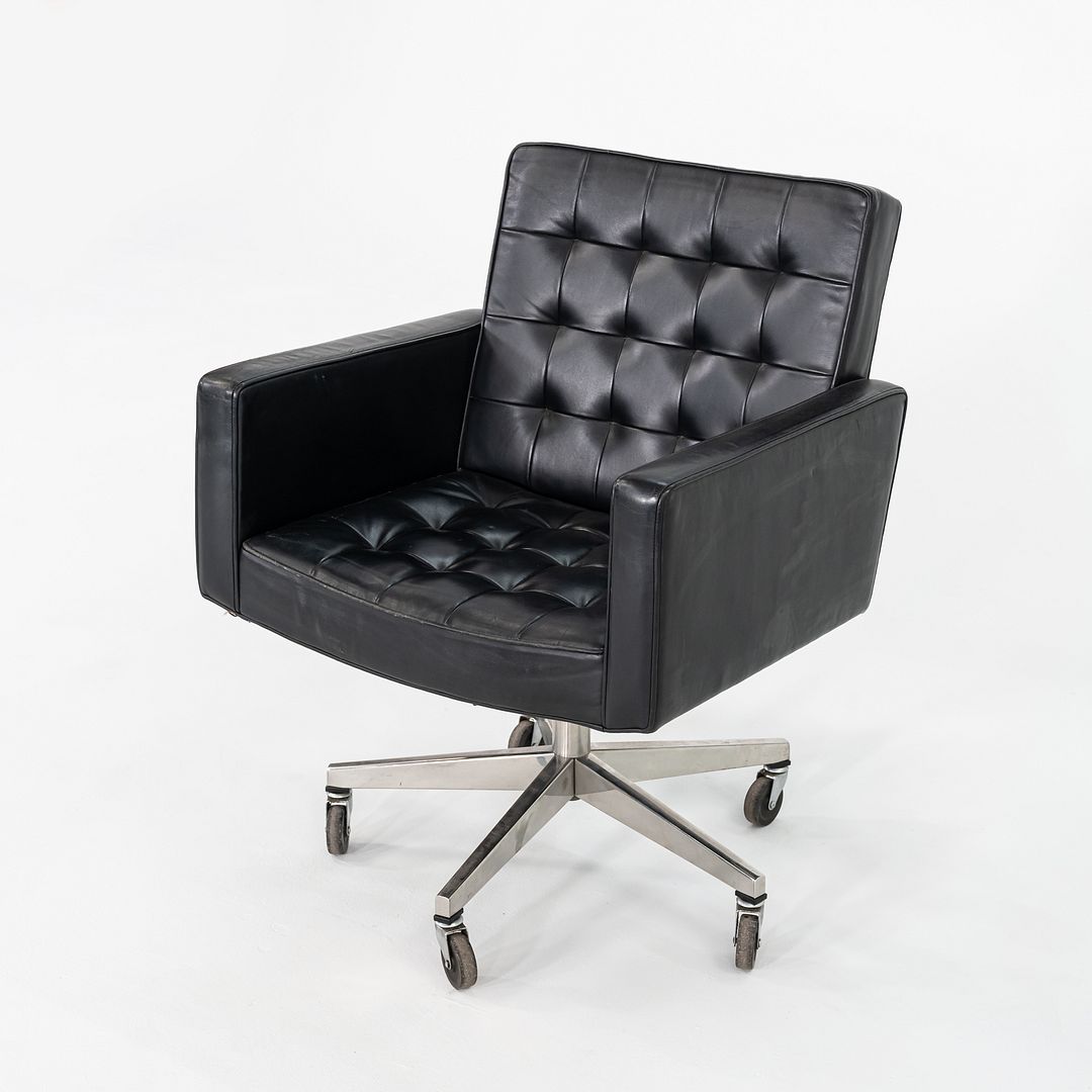 1971 Vincent Cafiero for Knoll Black Leather Rolling Desk Chair 4x Available