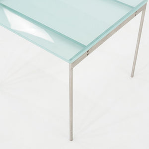 2000s Cappellini Square Side Table with Brushed Steel Frame and Blue Glass Top