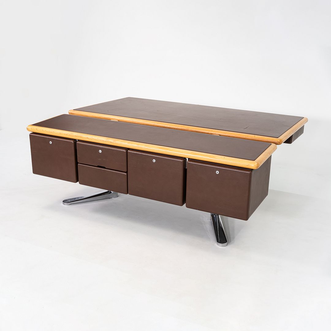 1979 Warren Platner for Knoll Executive Credenza in Oak, Leather & Chromed Steel