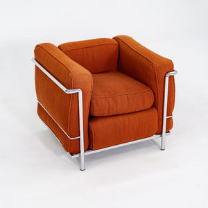 1970s Pair of Le Corbusier Jeanneret Perriand LC2 Petite Lounge Chairs in Orange Fabric for Cassina