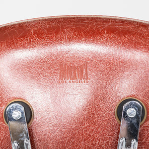 2010s Pair of Modernica Eames Fiberglass Dining Side Shell Chairs Red / Orange