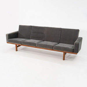 1960s Hans Wegner for GETAMA Four Seat Sofa in Oak with Grey Velvet Upholstery