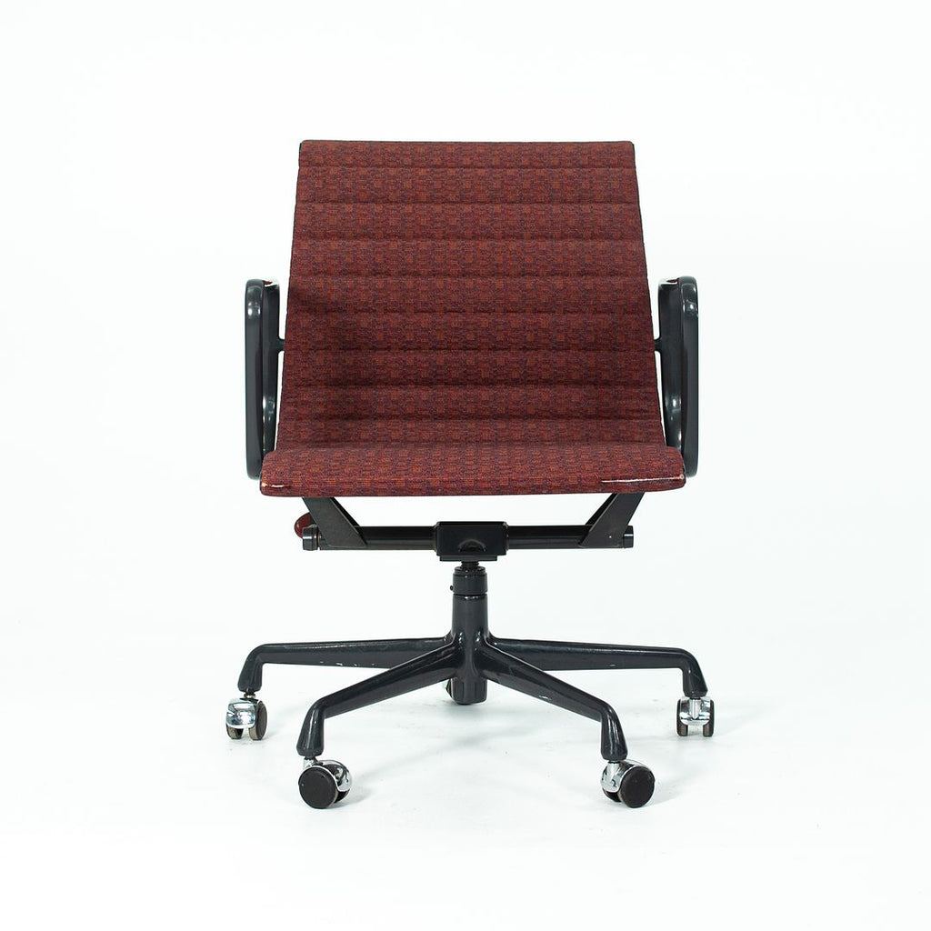 SOLD 1998 Eames Aluminum Group Management Desk Chair by Ray and Charles Eames for Herman Miller in Dark Red Fabric with Dark Enamel Frame
