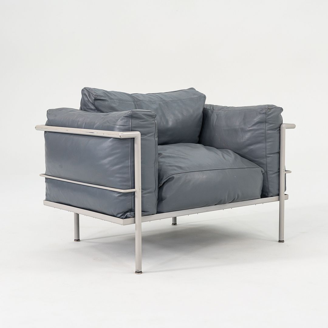 1980s In Style of A Pair of Le Corbusier Jeanneret Perriand LC3 Lounge Chairs in Blue Leather