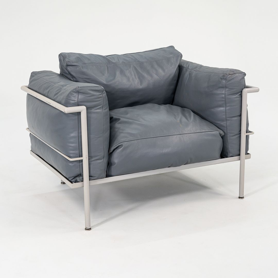 1980s In Style of A Pair of Le Corbusier Jeanneret Perriand LC3 Lounge Chairs in Blue Leather