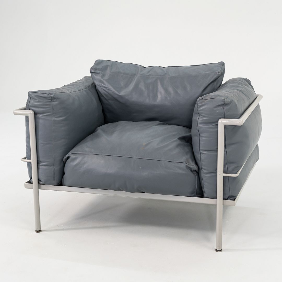 1980s In Style of A Pair of Le Corbusier Jeanneret Perriand LC3 Lounge Chairs in Blue Leather