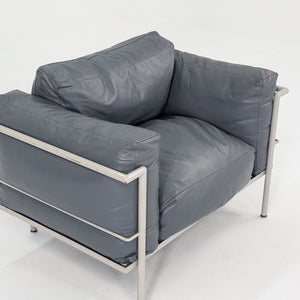 1980s In Style of A Pair of Le Corbusier Jeanneret Perriand LC3 Lounge Chairs in Blue Leather