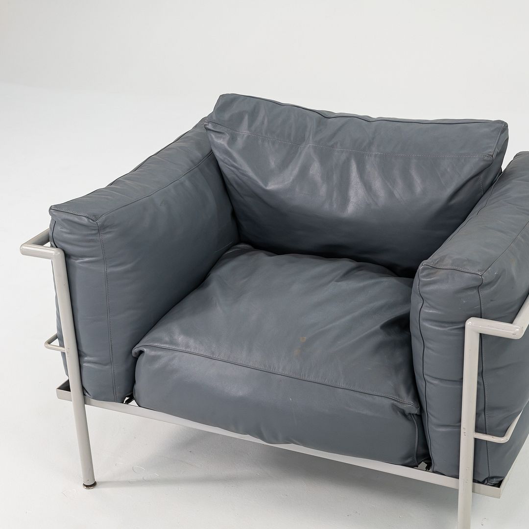 1980s In Style of A Pair of Le Corbusier Jeanneret Perriand LC3 Lounge Chairs in Blue Leather