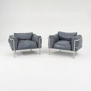 1980s In Style of A Pair of Le Corbusier Jeanneret Perriand LC3 Lounge Chairs in Blue Leather
