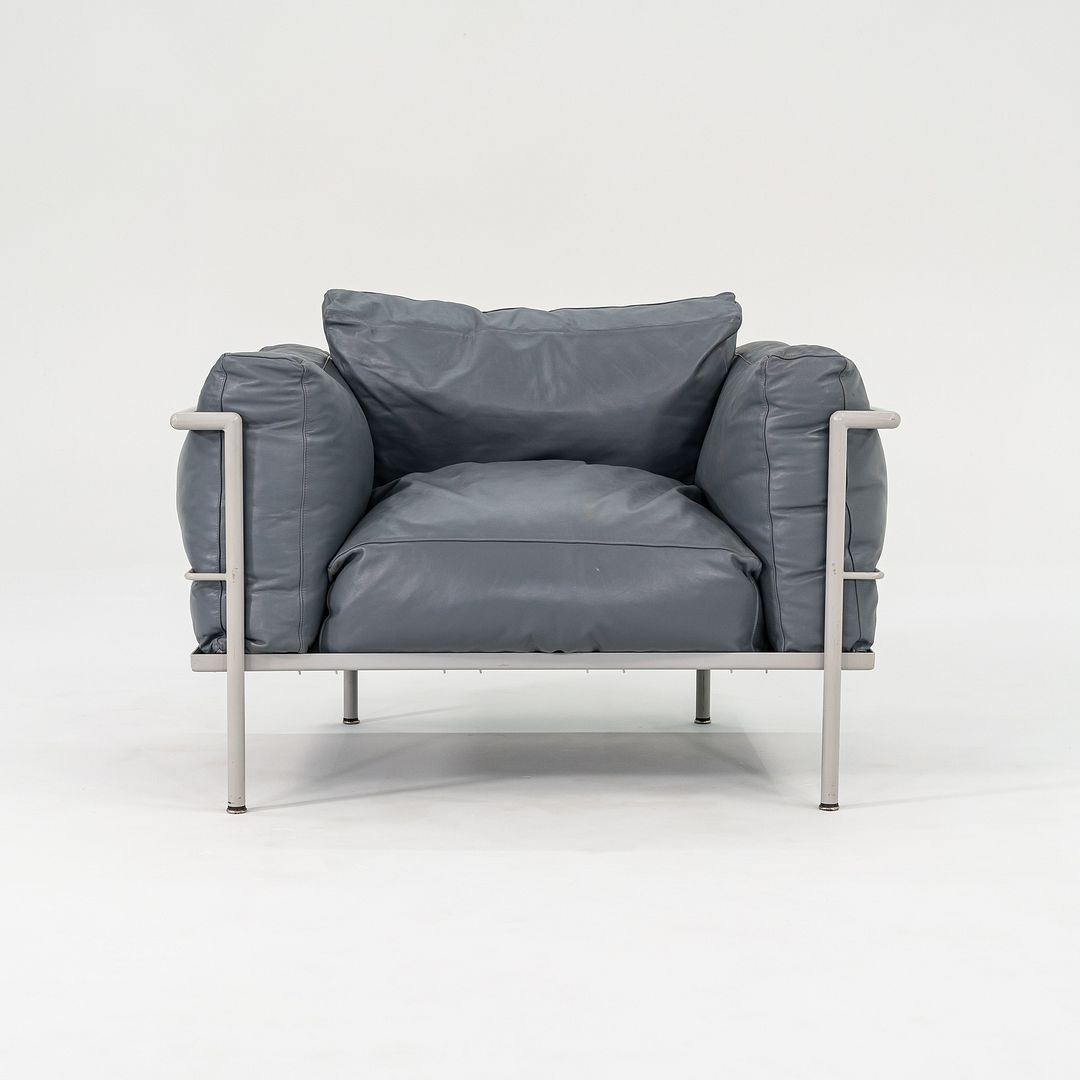 1980s In Style of A Pair of Le Corbusier Jeanneret Perriand LC3 Lounge Chairs in Blue Leather