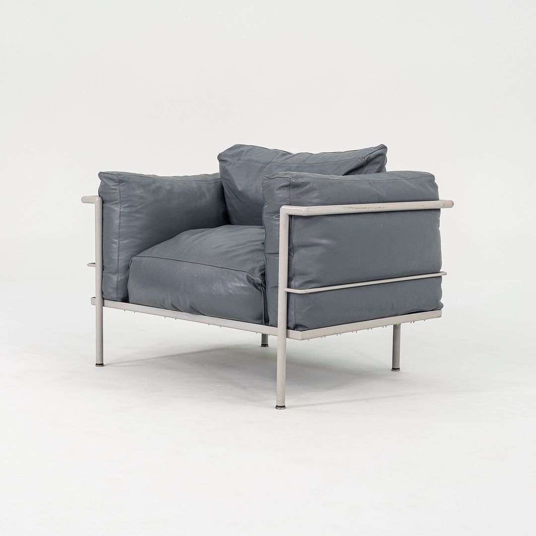 1980s In Style of A Pair of Le Corbusier Jeanneret Perriand LC3 Lounge Chairs in Blue Leather