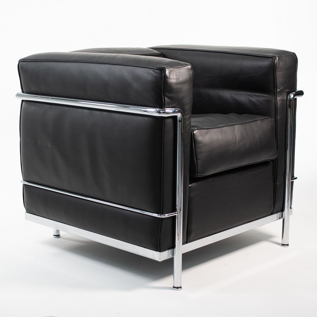 SOLD 2010s LC2 Petit Modele Lounge Chair by Le Corbusier, Pierre Jeanneret, and Charlotte Perriand for Cassina in Black Leather
