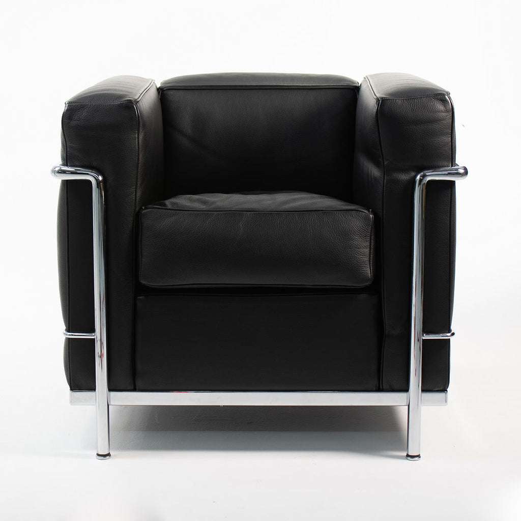 SOLD 2010s LC2 Petit Modele Lounge Chair by Le Corbusier, Pierre Jeanneret, and Charlotte Perriand for Cassina in Black Leather
