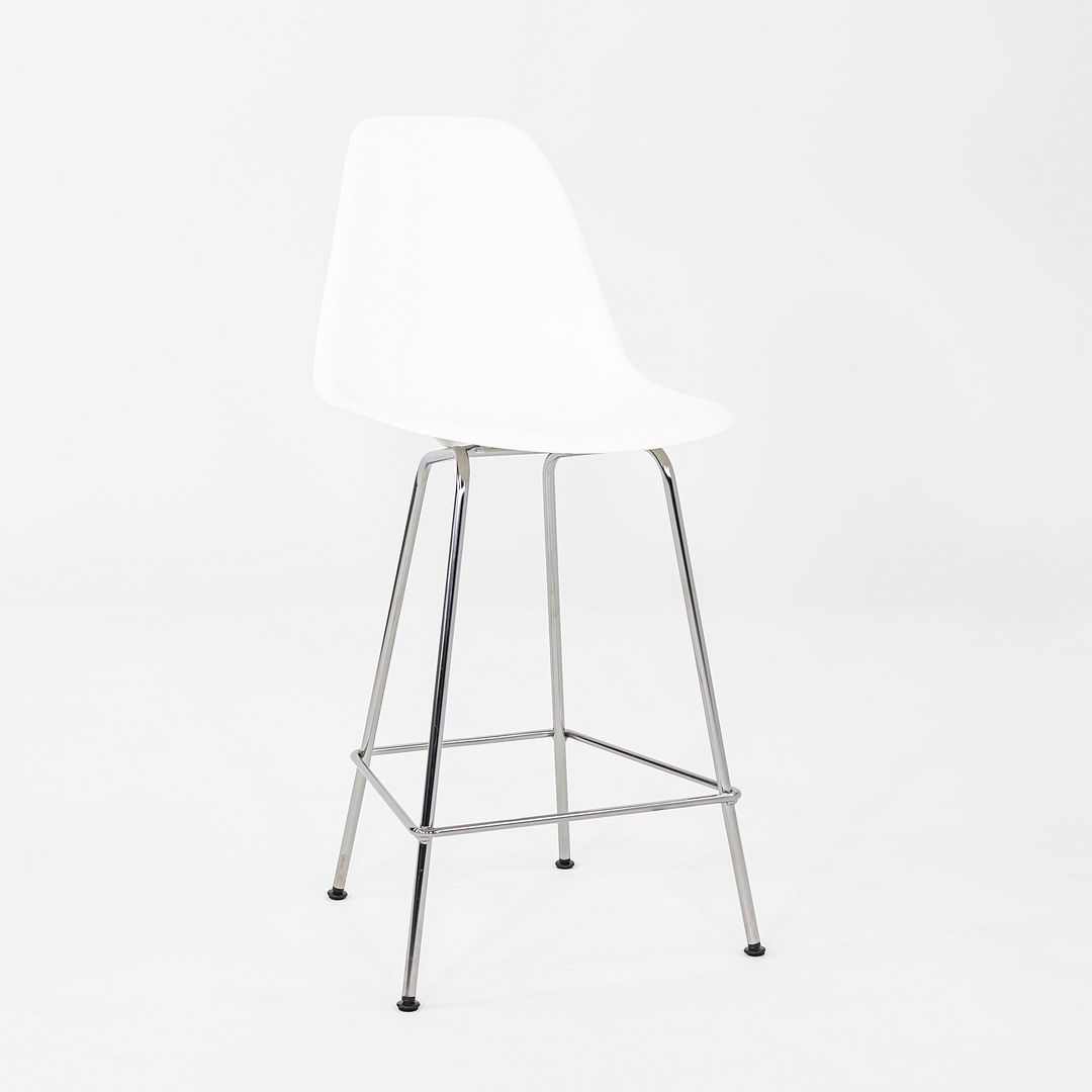 2024 Pair of Herman Miller Eames Plastic Counter Stools in White w/ Chrome Bases