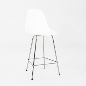 2024 Pair of Herman Miller Eames Plastic Counter Stools in White w/ Chrome Bases