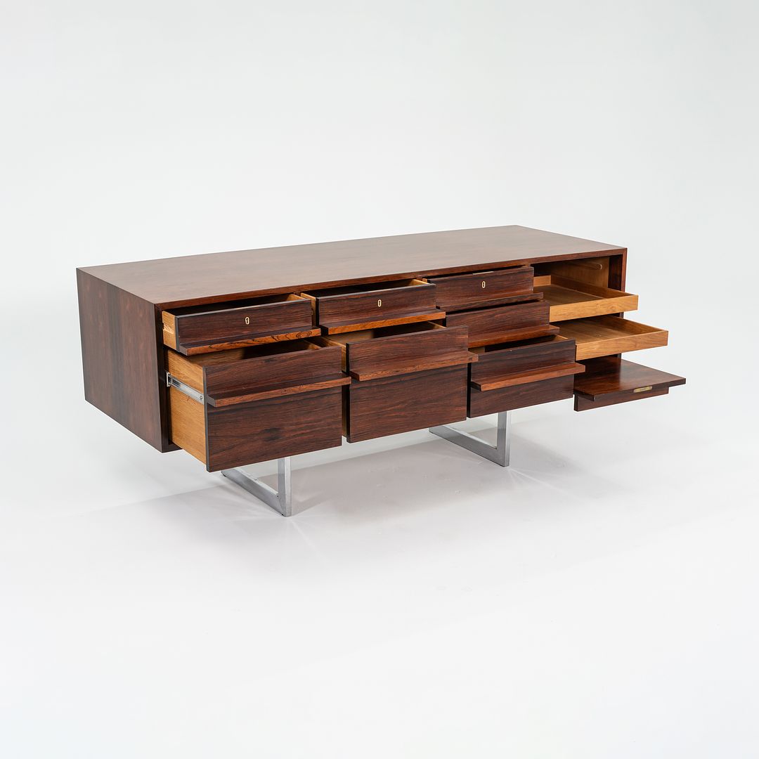 SOLD 1960s Four Position Credenza Cabinet by Bodil Kjaer for CI Designs in Chromed Steel and Brazilian Rosewood