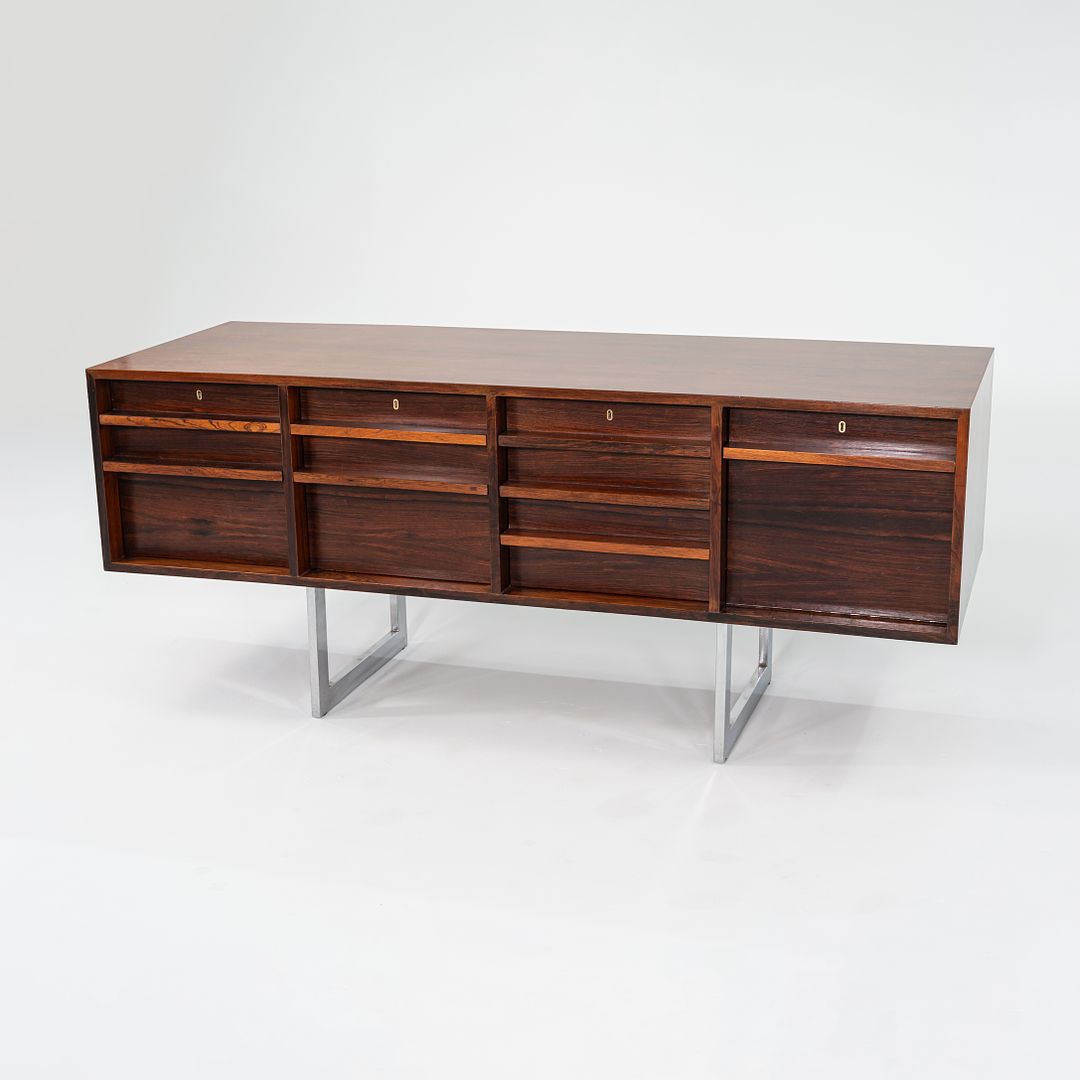 SOLD 1960s Four Position Credenza Cabinet by Bodil Kjaer for CI Designs in Chromed Steel and Brazilian Rosewood