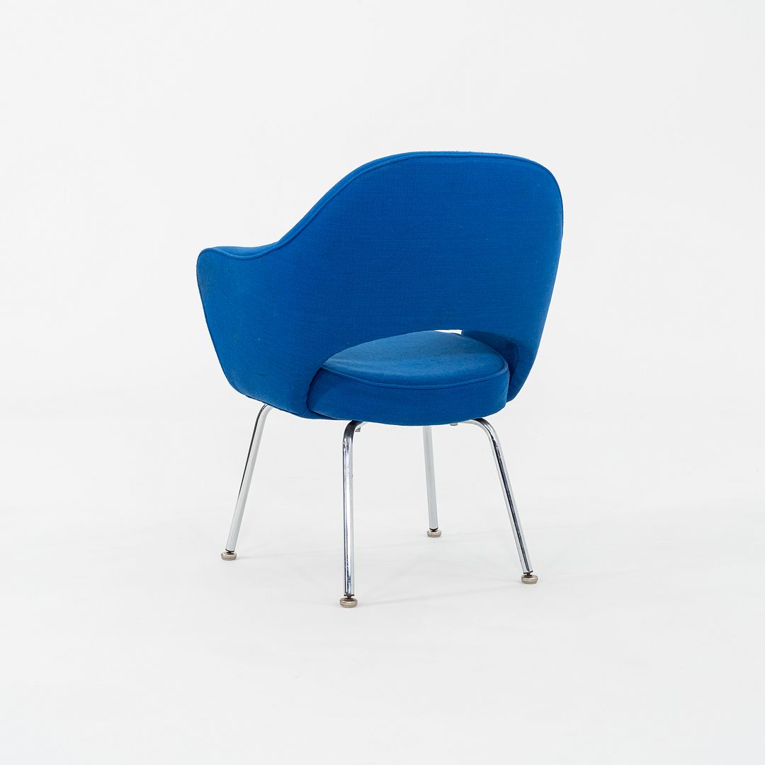 1980s Pair of Eero Saarinen for Knoll Executive Dining Arm Chairs in Blue Fabric