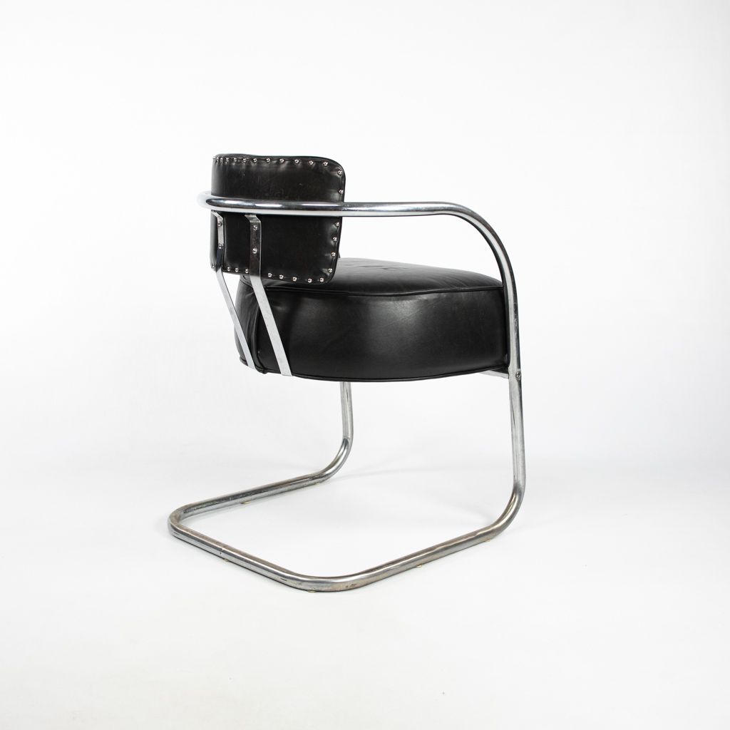 C. 1940s Streamline Art Deco Lounge Chair w/ Tubular Steel Frame after Ken Weber