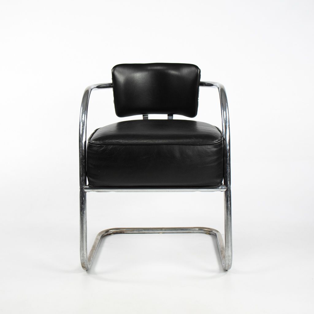C. 1940s Streamline Art Deco Lounge Chair w/ Tubular Steel Frame after Ken Weber