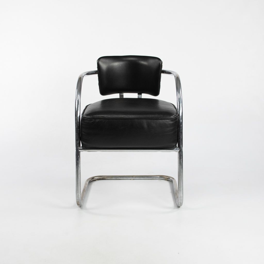 C. 1940s Streamline Art Deco Lounge Chair w/ Tubular Steel Frame after Ken Weber