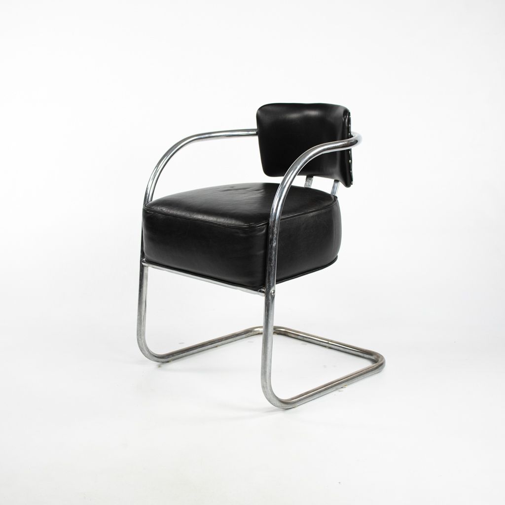 C. 1940s Streamline Art Deco Lounge Chair w/ Tubular Steel Frame after Ken Weber