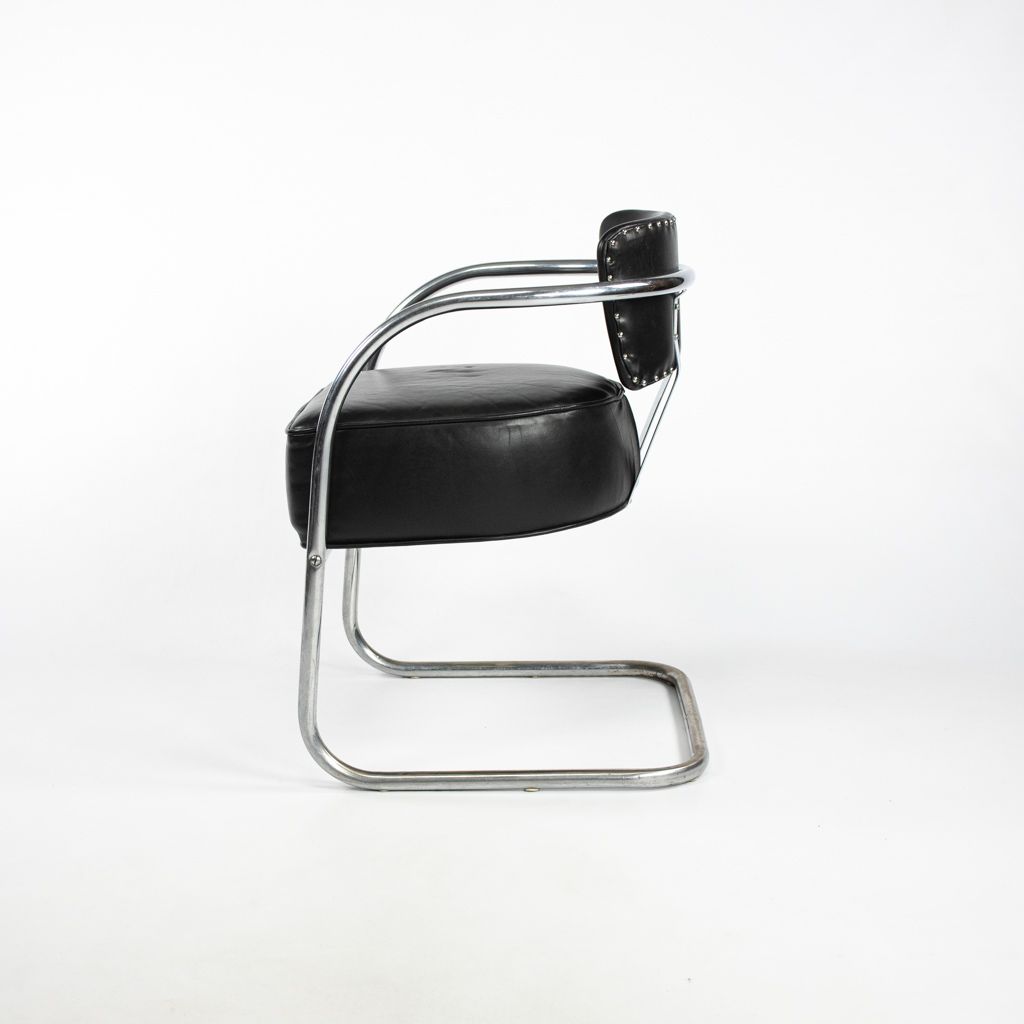 C. 1940s Streamline Art Deco Lounge Chair w/ Tubular Steel Frame after Ken Weber