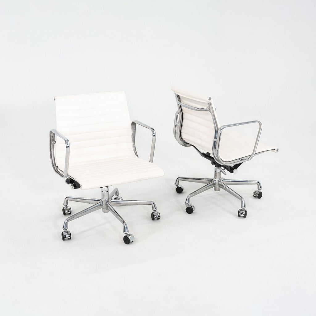 2023 Herman Miller Eames Aluminum Group Management Desk Chairs in White Leather 10x Available