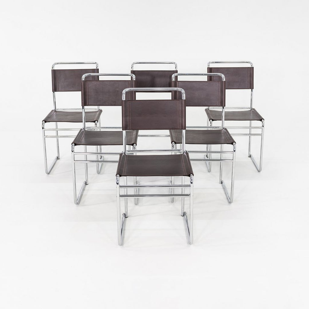1970s Set of Six Marcel Breuer B5 / B40 Dining Side Chairs w/ New Brown Leather