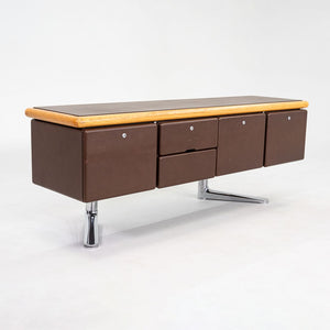 1979 Warren Platner for Knoll Executive Credenza in Oak, Leather & Chromed Steel