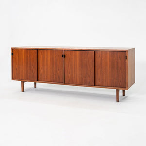 1950s Florence Knoll Credenza in Solid Walnut with Leather Pulls and Walnut Legs