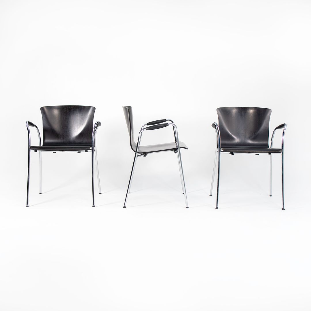 2000s Set of Three Vico Magistretti for DePadova "Cirene" Armchairs with Ebonized Wood Seats