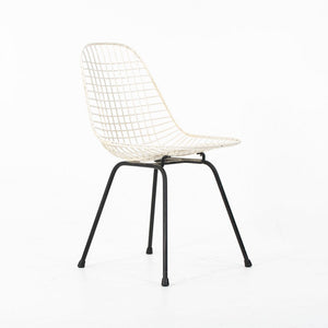 1950s Herman Miller Eames DKX Steel Wire Dining Chair in White with Black Base