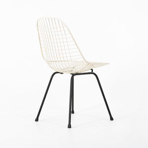1950s Herman Miller Eames DKX Steel Wire Dining Chair in White with Black Base