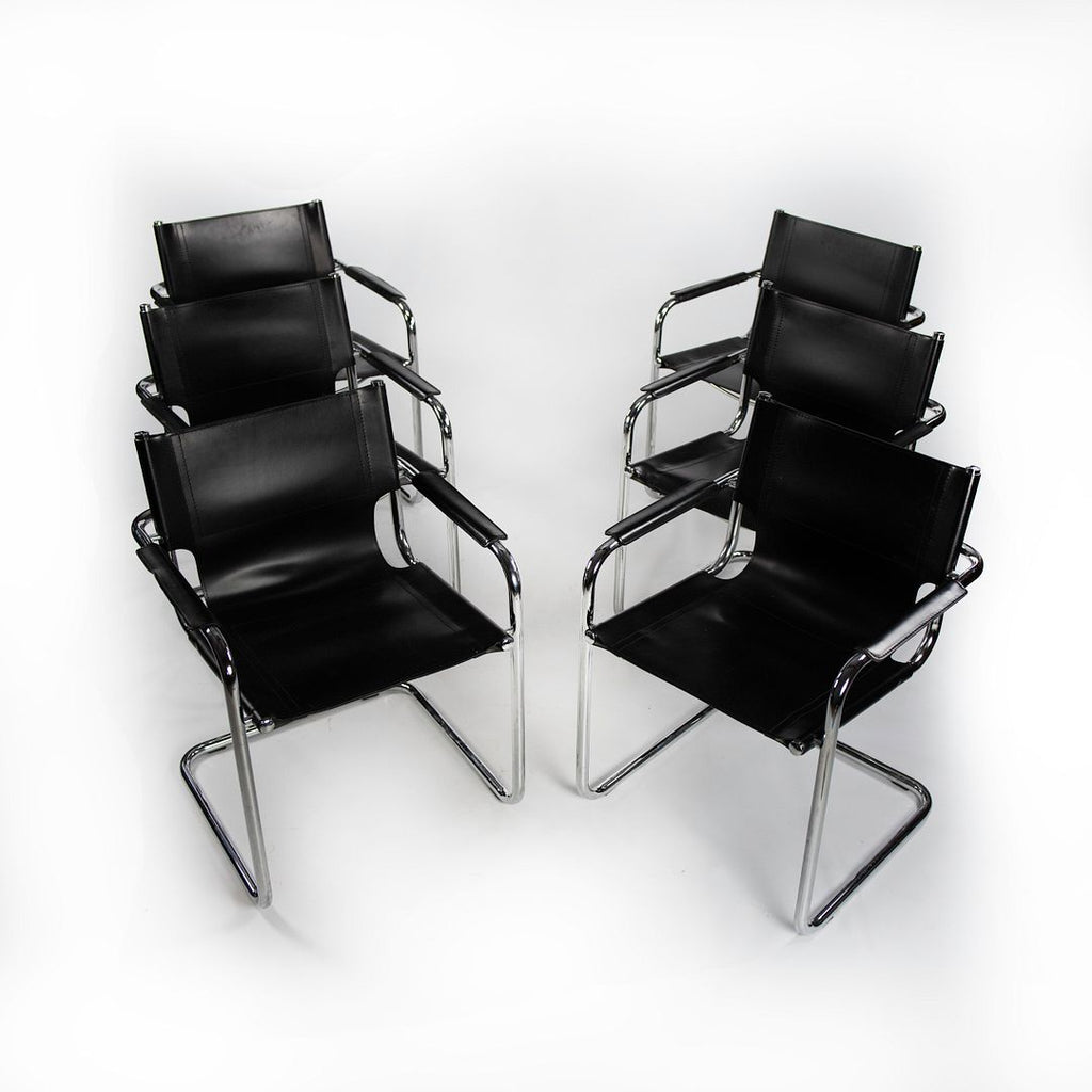 SOLD 1970s MG5 Dining Chairs by Mart Stam for Matteo Grassi in Black Leather and Chromed Steel