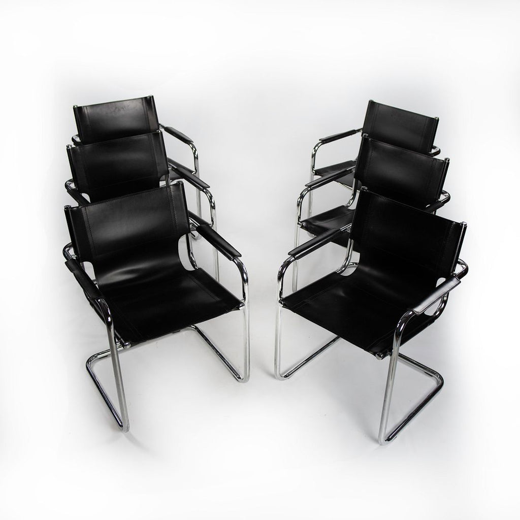 1970s MG5 Dining Chairs by Mart Stam for Matteo Grassi in Black Leather and Chromed Steel