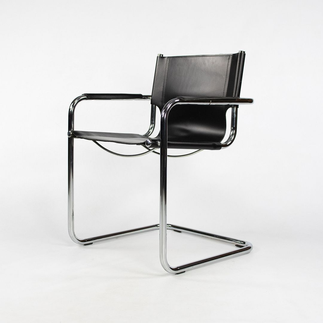 SOLD 1970s MG5 Dining Chairs by Mart Stam for Matteo Grassi in Black Leather and Chromed Steel