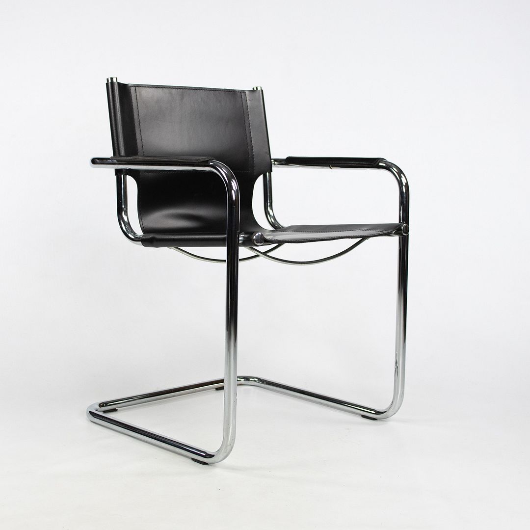 SOLD 1970s MG5 Dining Chairs by Mart Stam for Matteo Grassi in Black Leather and Chromed Steel