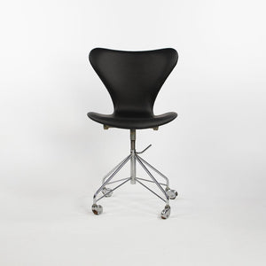 Sold 1966 Series 7 Desk Chair, Model 3117 by Arne Jacobsen for Fritz Hansen in Black Leather